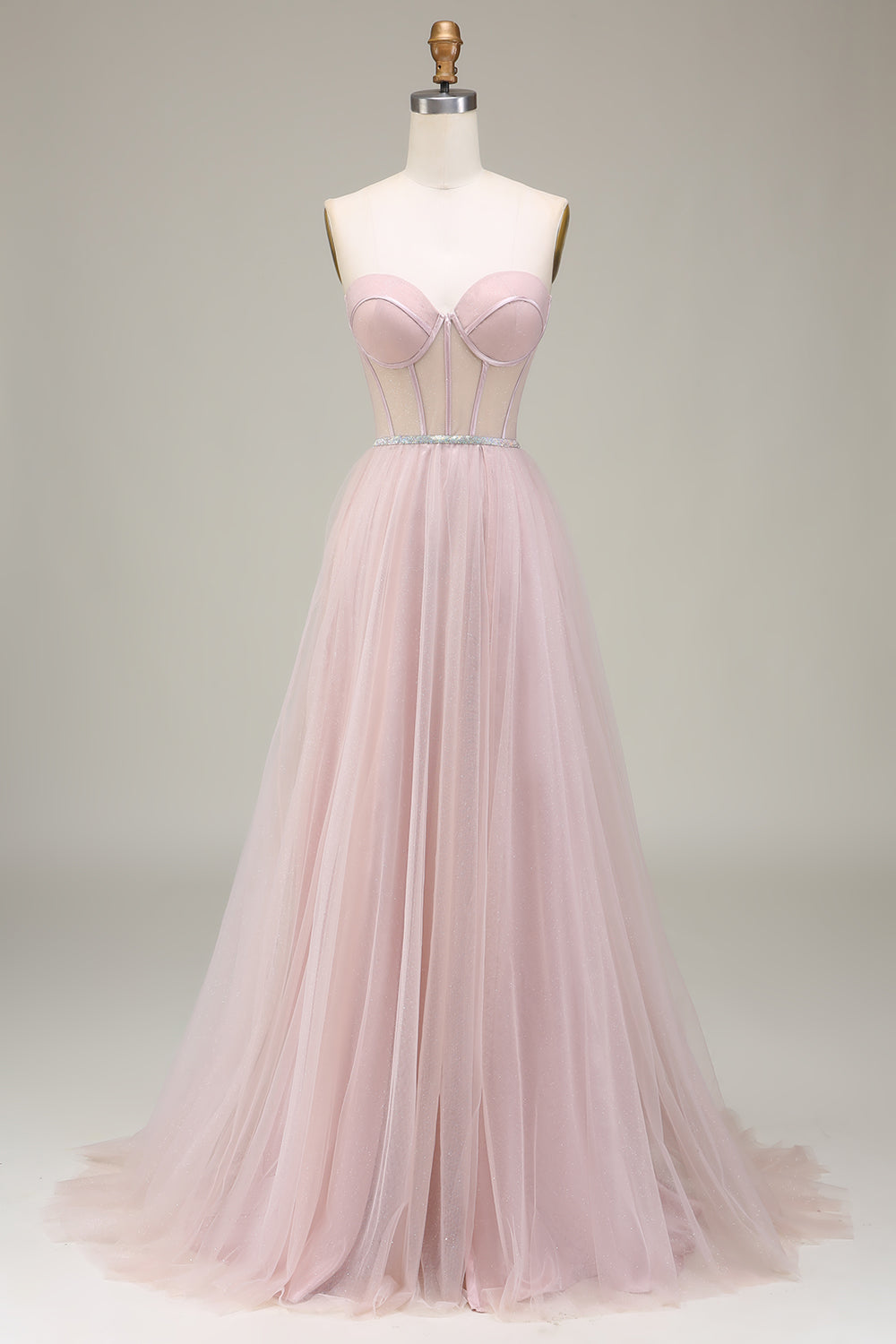 Tylle Sweetheart Light Pink Prom kjole med korsett