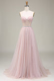 Tylle Sweetheart Light Pink Prom kjole med korsett