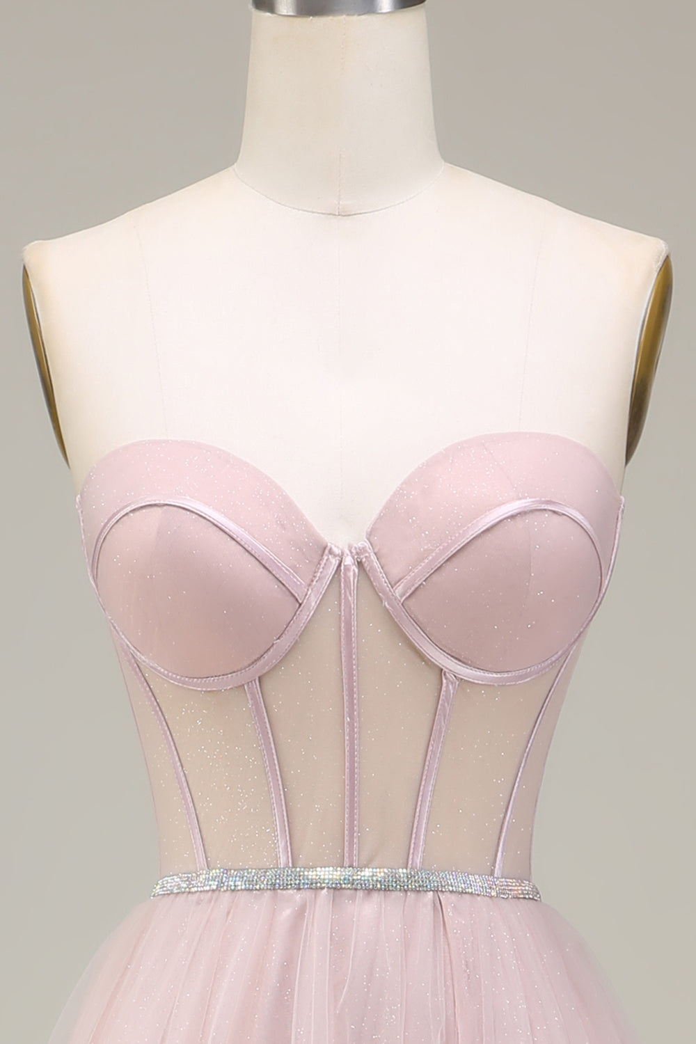 Tylle Sweetheart Light Pink Prom kjole med korsett