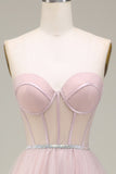 Tylle Sweetheart Light Pink Prom kjole med korsett