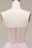 Tylle Sweetheart Light Pink Prom kjole med korsett