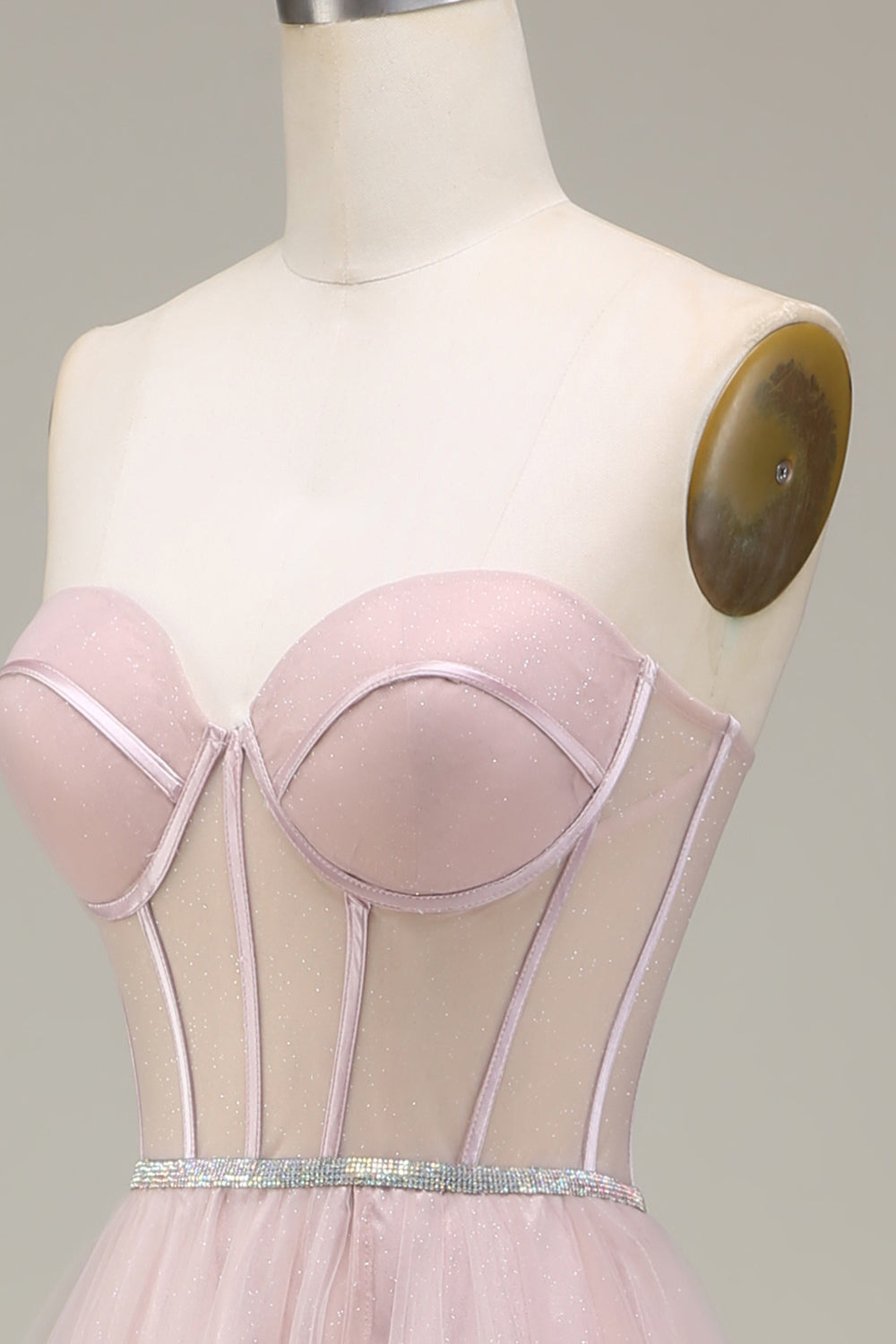Tylle Sweetheart Light Pink Prom kjole med korsett