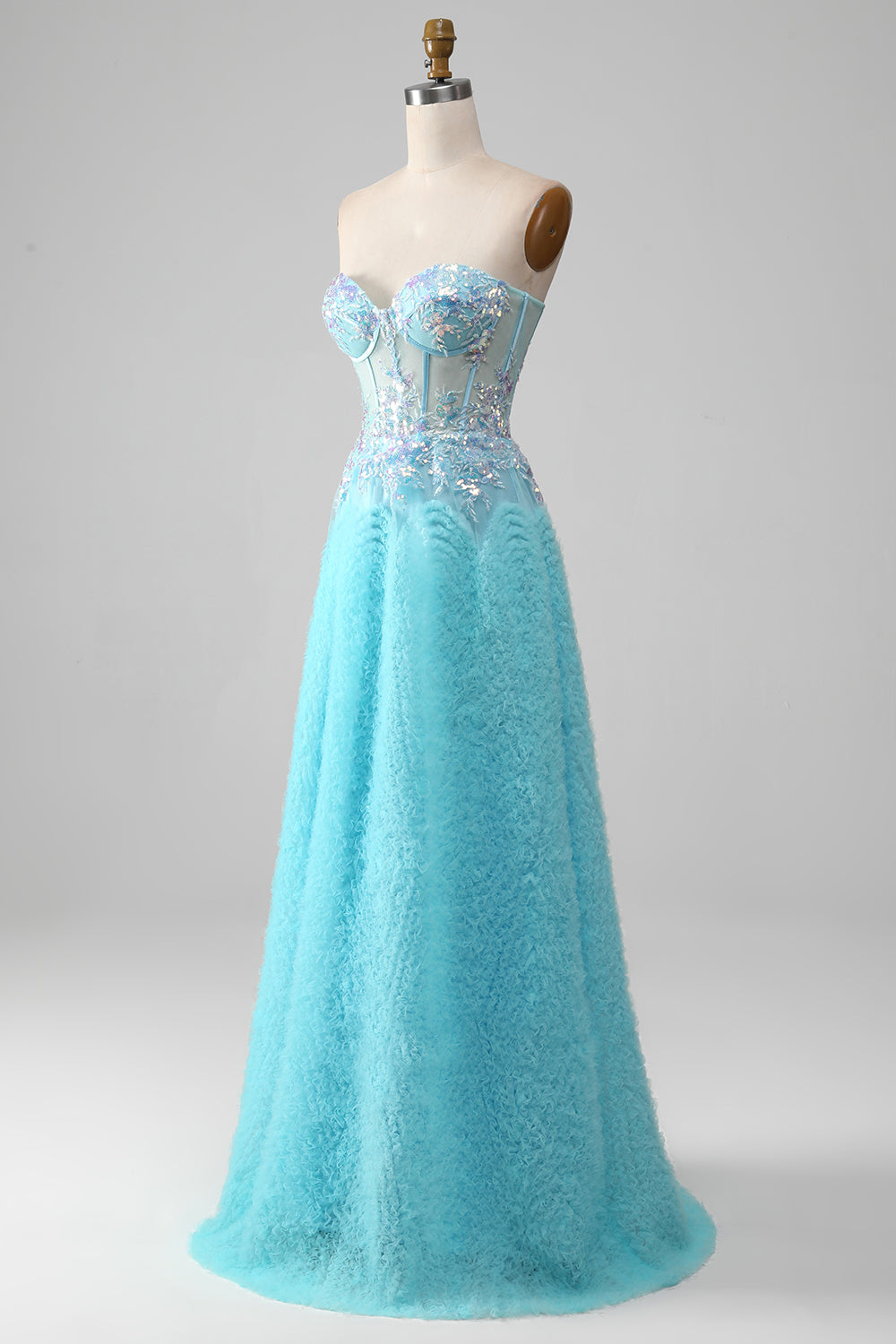 Sky Blue Sweetheart Corset Prom kjole med paljetter
