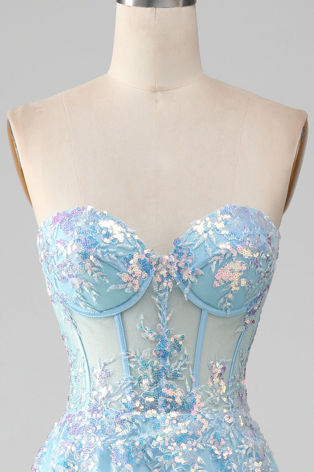 Sky Blue Sweetheart Corset Prom kjole med paljetter
