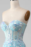 Sky Blue Sweetheart Corset Prom kjole med paljetter
