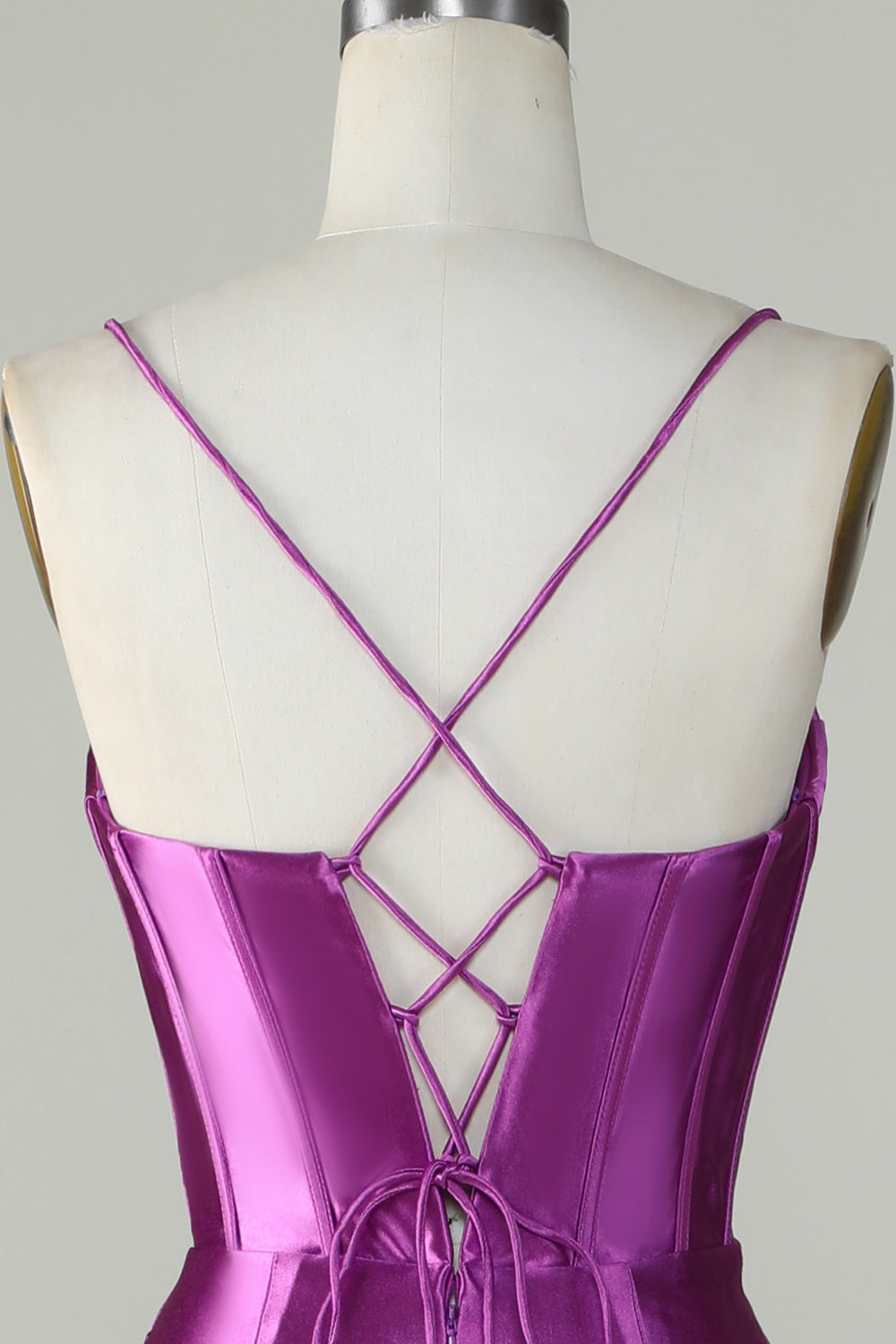 Oransje havfrue spaghetti stropper lang korsett ballkjole med spalt