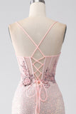 Glitter Pink Beaded Mermaid Prom kjole med Slit