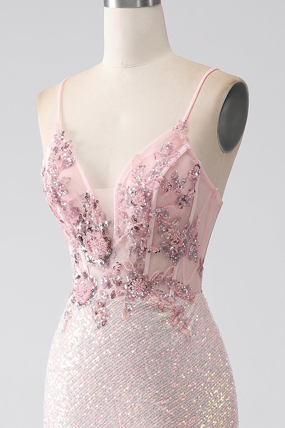 Glitter Pink Beaded Mermaid Prom kjole med Slit