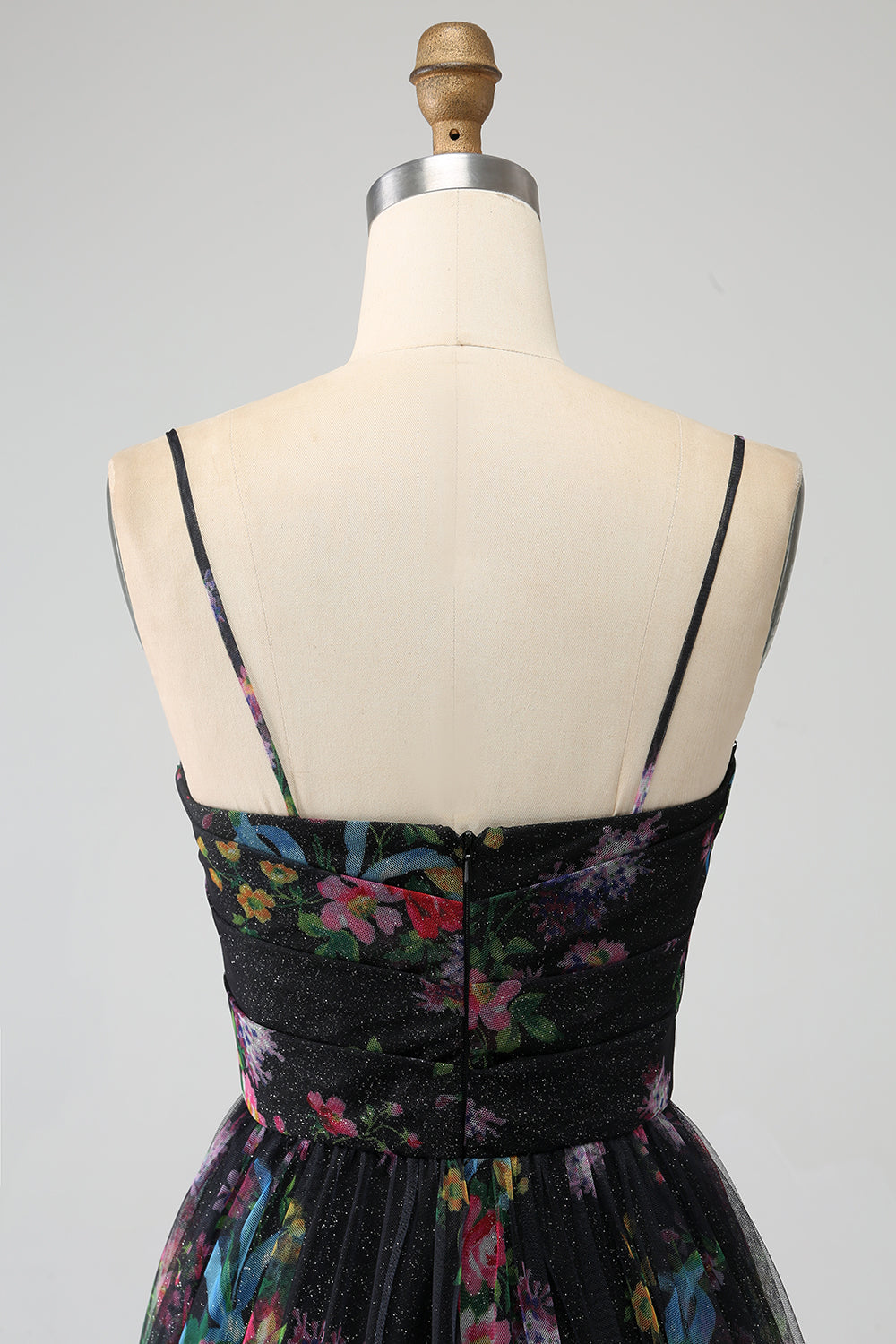 Svart Trykt Spaghetti stropper A Line Prom Dress med Slit