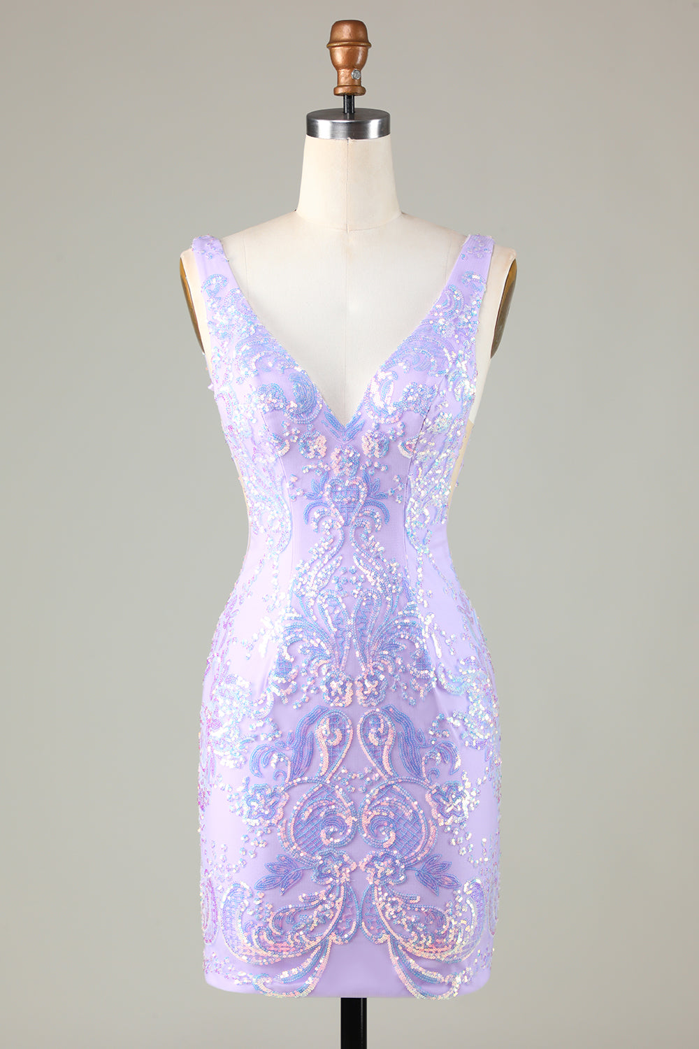 Lavendel Sparkly Tight Homecoming kjole med ryggløs