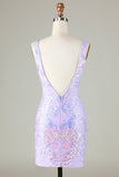 Lavendel Sparkly Tight Homecoming kjole med ryggløs