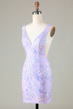 Lavendel Sparkly Tight Homecoming kjole med ryggløs