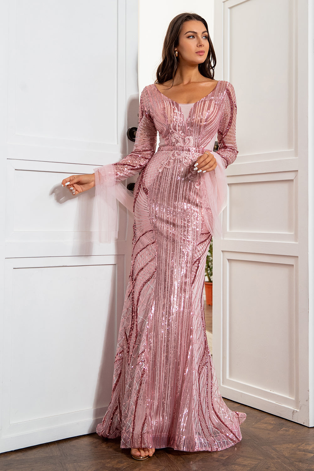 havfrue v nakke rødme paljetter mor kjole