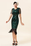 Sheath Round Neck Dark Green Beaded 1920-tallet Flapper kjole med dusk