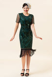 Sheath Round Neck Dark Green Beaded 1920-tallet Flapper kjole med dusk