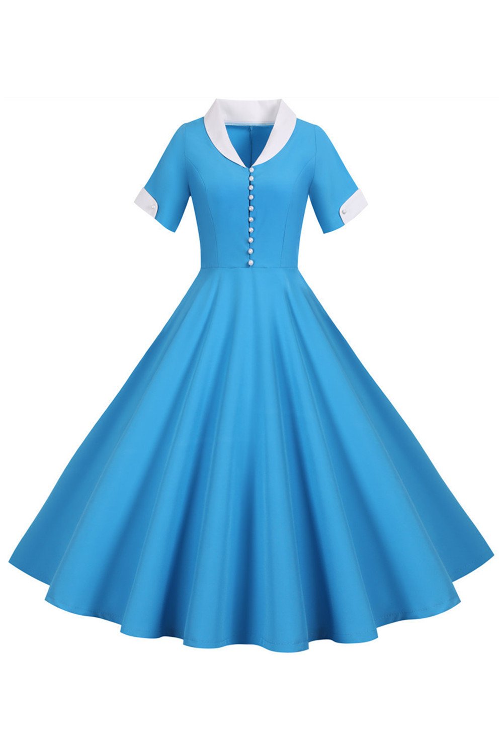 v hals 1950-tallet swing kjole
