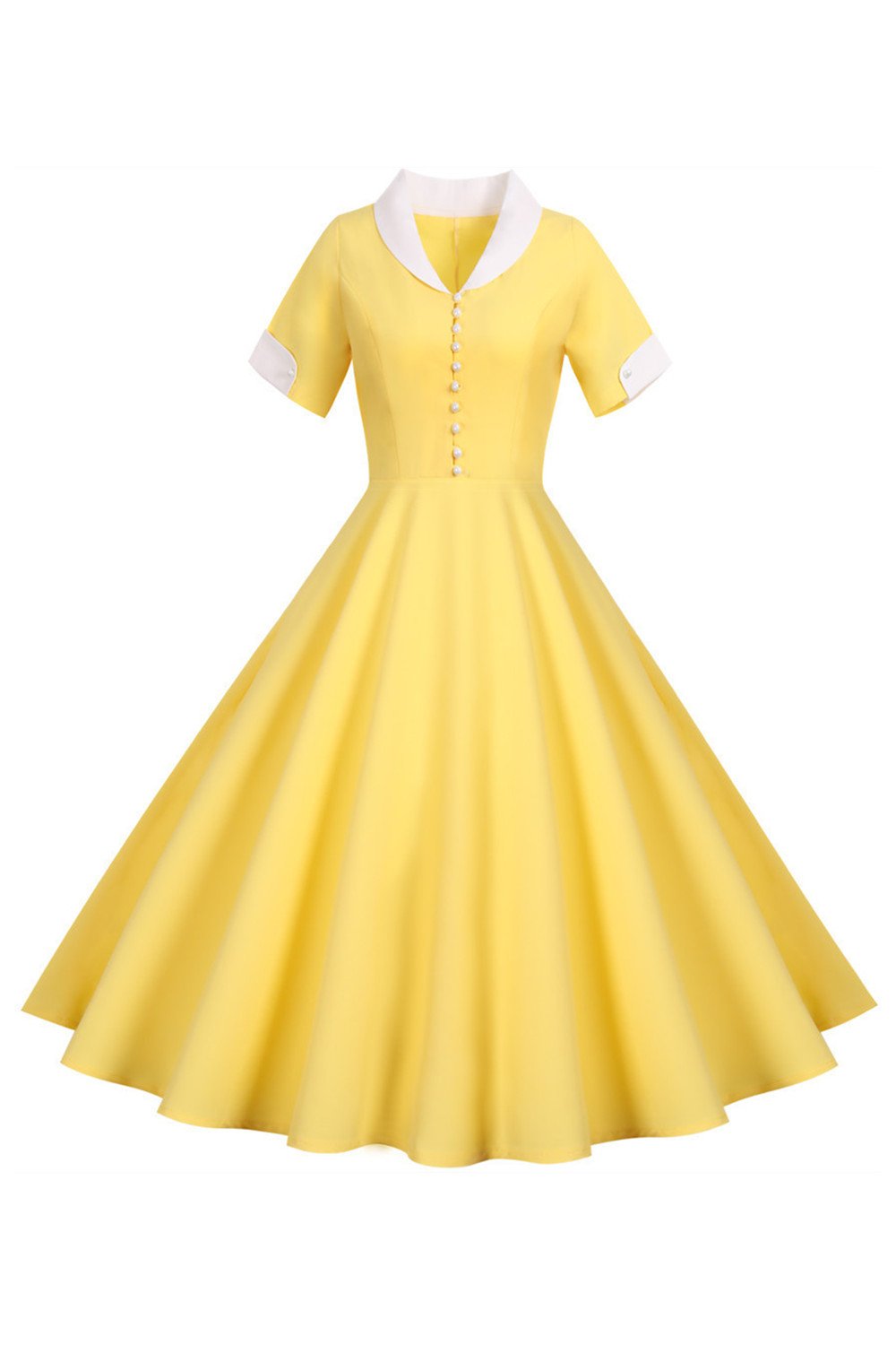 v hals 1950-tallet swing kjole