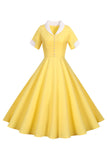 v hals 1950-tallet swing kjole