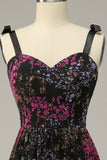 En linje Spaghetti stropper Black Mixed Flower Plus Size Prom kjoler
