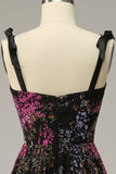 En linje Spaghetti stropper Black Mixed Flower Plus Size Prom kjoler