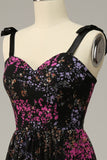 En linje Spaghetti stropper Black Mixed Flower Plus Size Prom kjoler