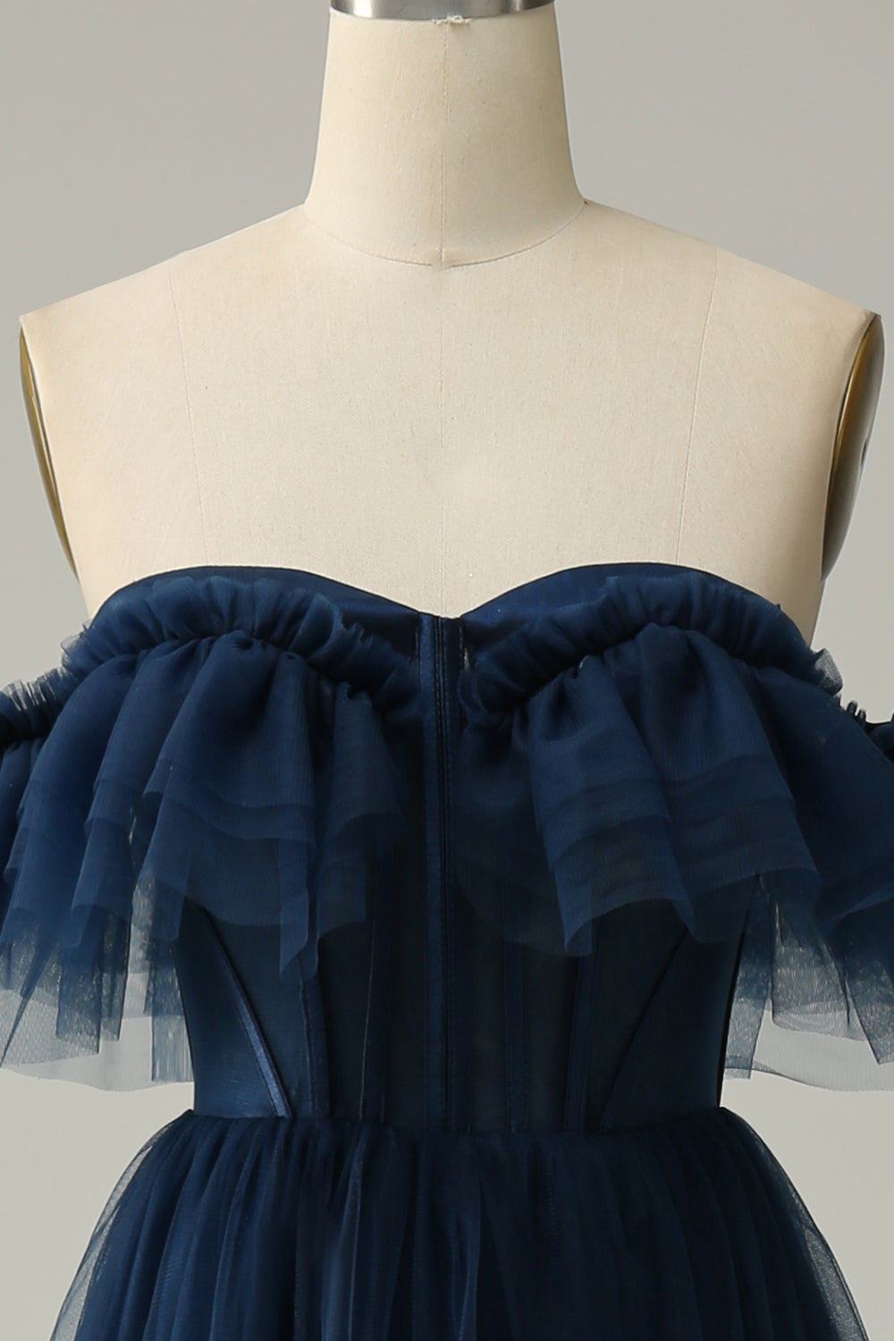 A-Line av skulderen Sweetheart Tulle Navy Long Prom Dress
