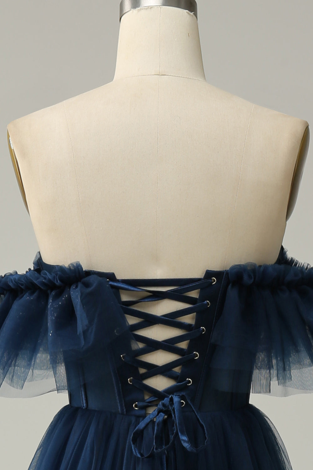 A-Line av skulderen Sweetheart Tulle Navy Long Prom Dress