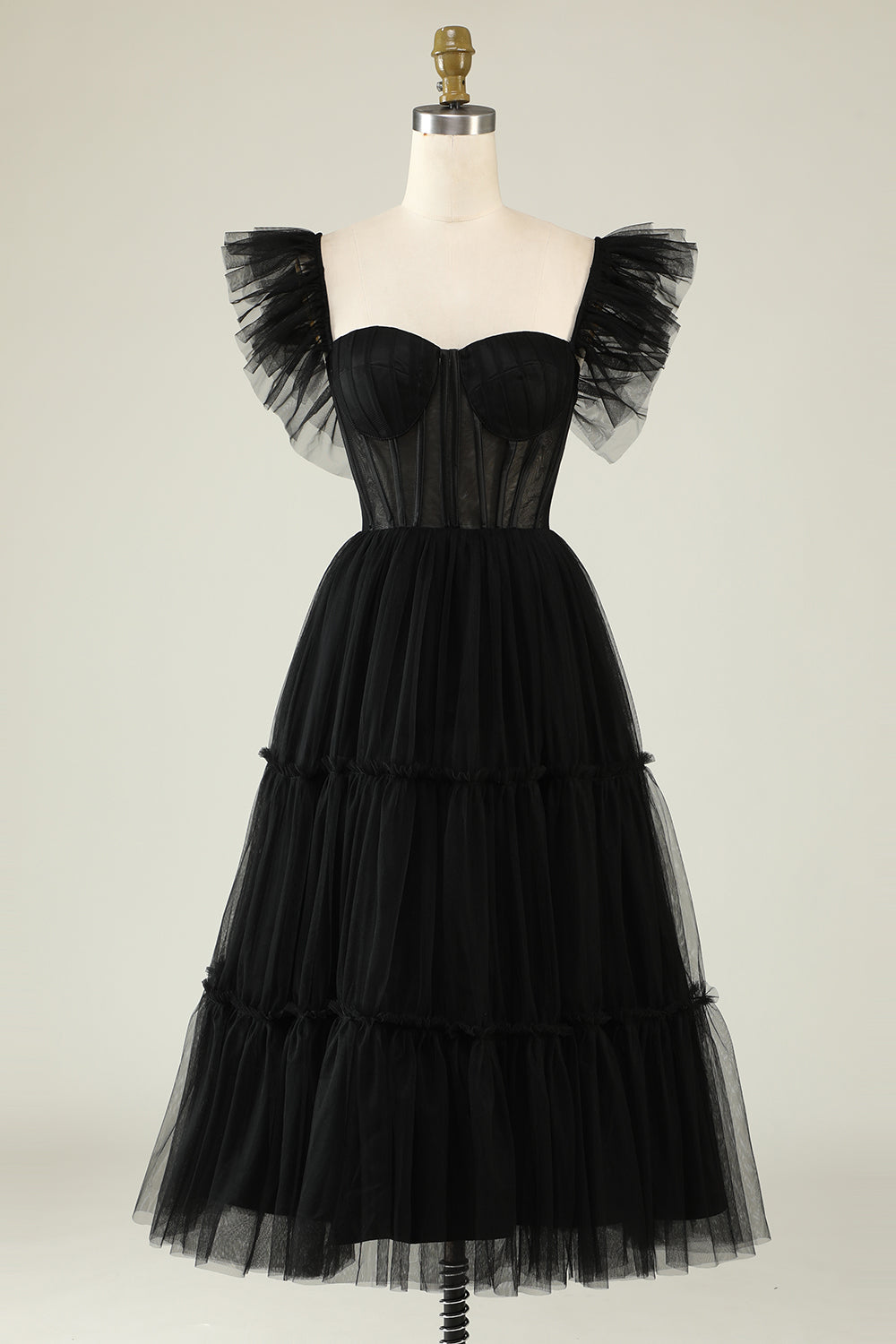 A-Line Tylle Sweetheart Svart Cocktail Kjole