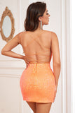 Sparkly Orange paljetter Tight Short Homecoming Dress