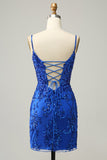 Sparkly Black Corset Sequins Tight Homecoming Dress med blonder