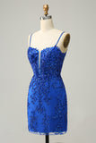 Sparkly Black Corset Sequins Tight Homecoming Dress med blonder