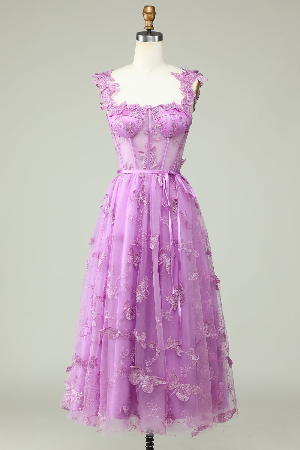 Lilla A Line Sommerfugler Appliques Prom Dress