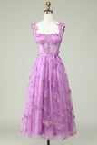 Lilla A Line Sommerfugler Appliques Prom Dress
