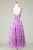 Lilla A Line Sommerfugler Appliques Prom Dress
