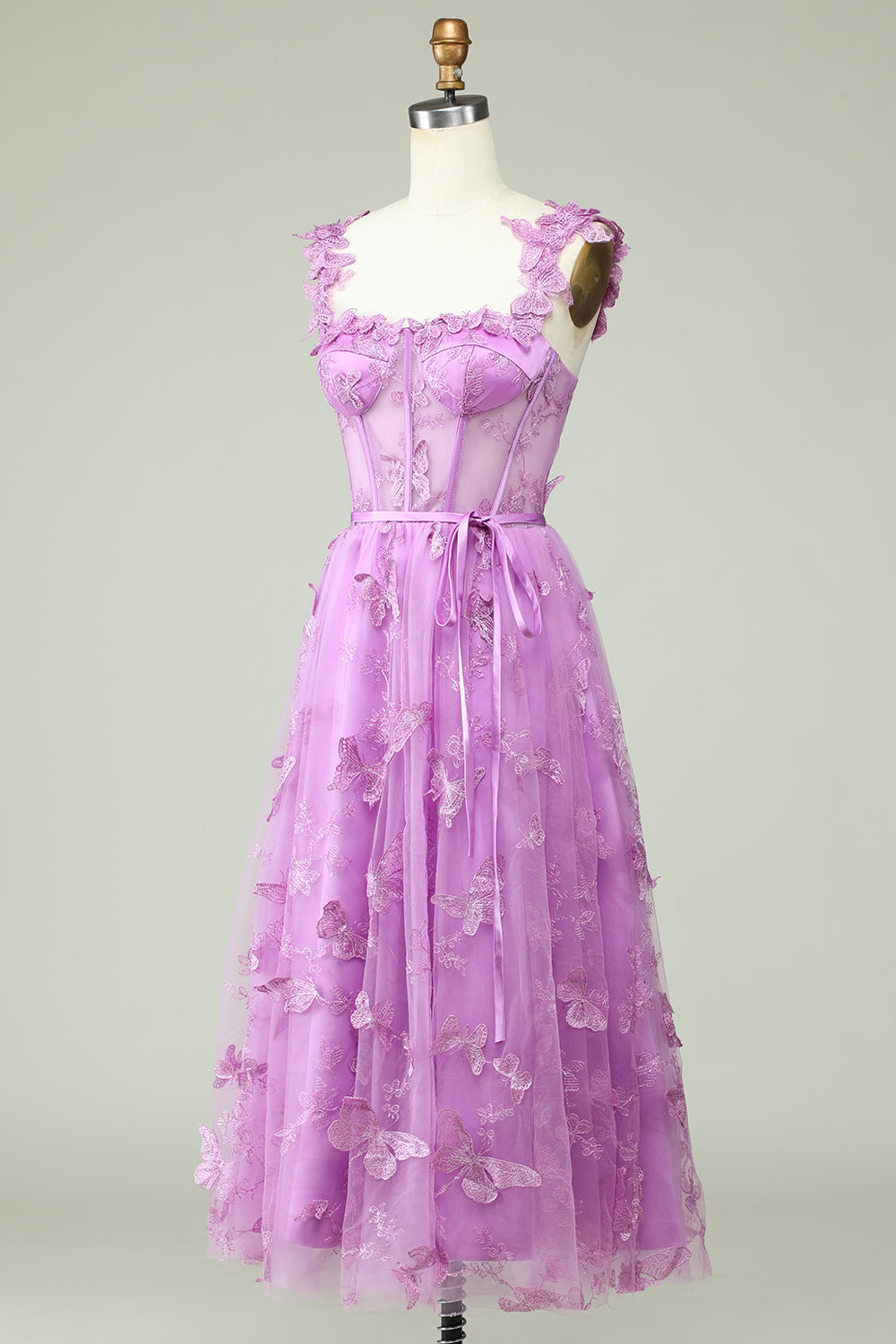 Lilla A Line Sommerfugler Appliques Prom Dress