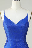 Slire Spaghetti stropper Royal Blue Kort Homecoming kjole med perler