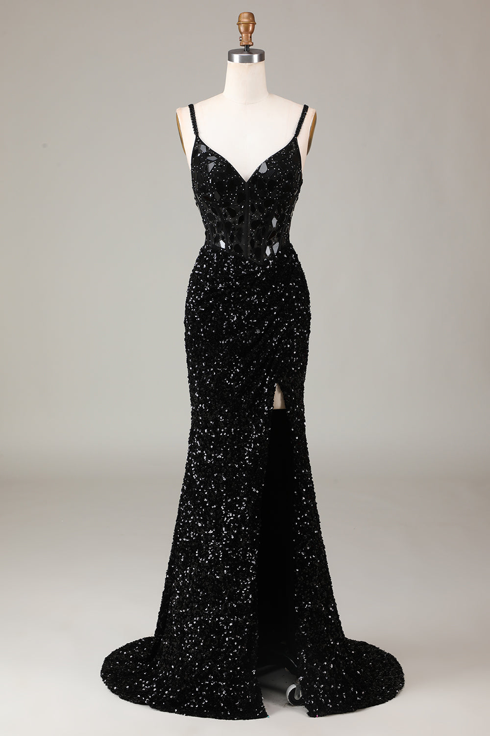 Glitter Mirror Sequins Red Corset Prom Dress med Slit