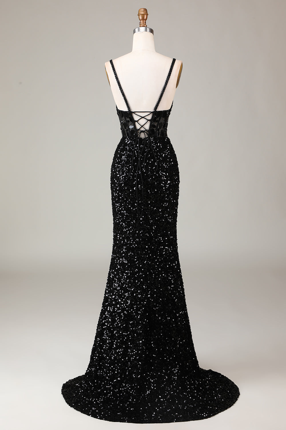 Glitter Mirror Sequins Red Corset Prom Dress med Slit
