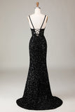 Glitter Mirror Sequins Red Corset Prom Dress med Slit