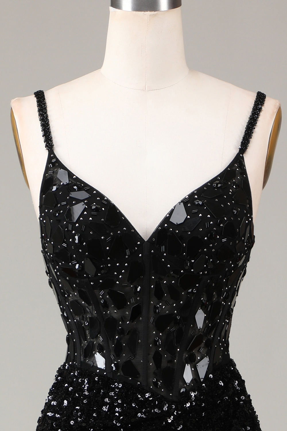 Glitter Mirror Sequins Red Corset Prom Dress med Slit