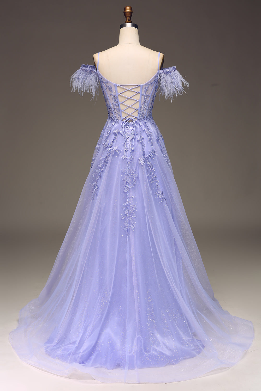 A-Line Cold Shoulder Lilac Corset Prom Kjole med Appliques