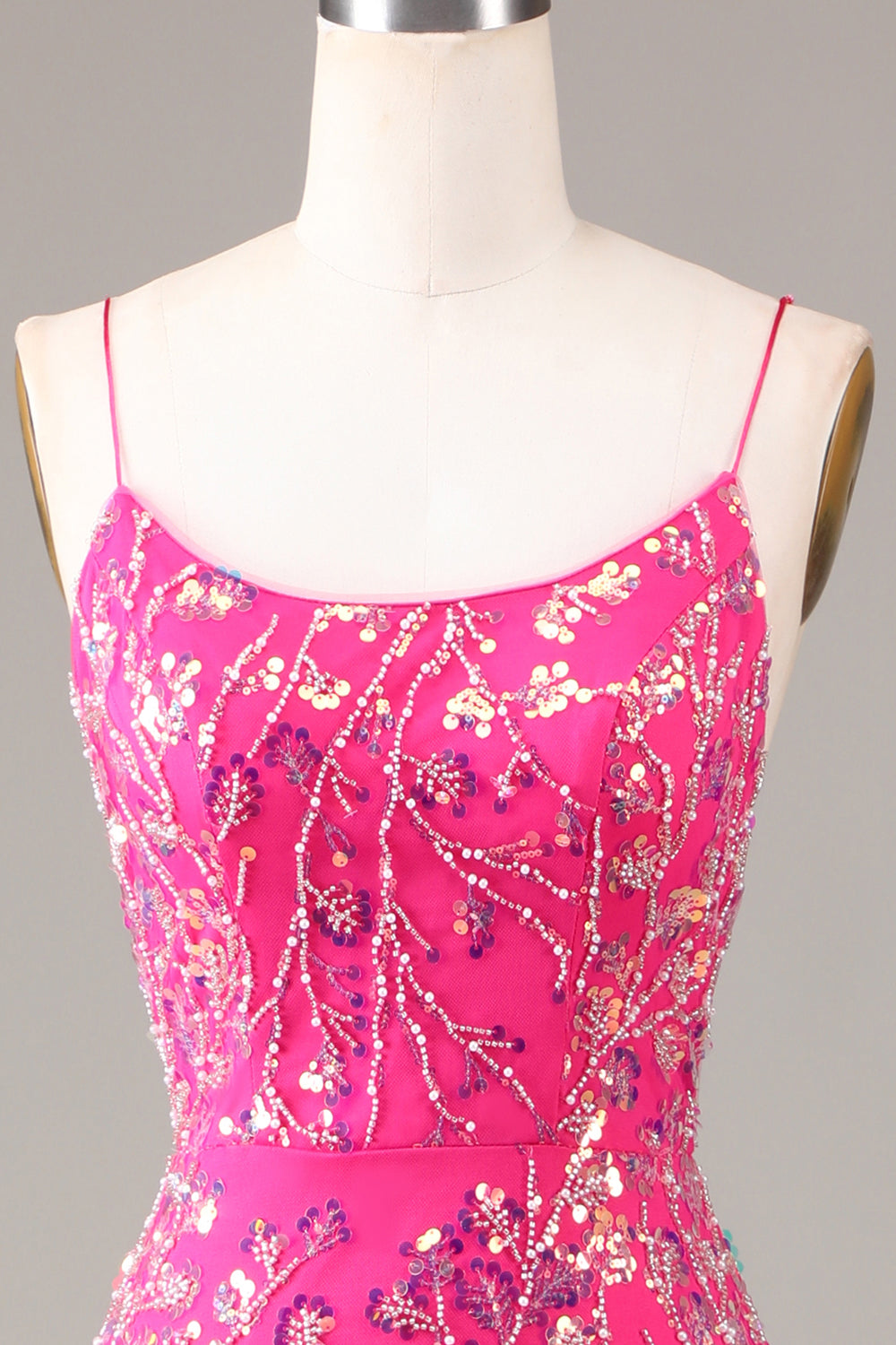 Hot Pink Sequins & Beaded Mermaid Prom Dress med ryggløs
