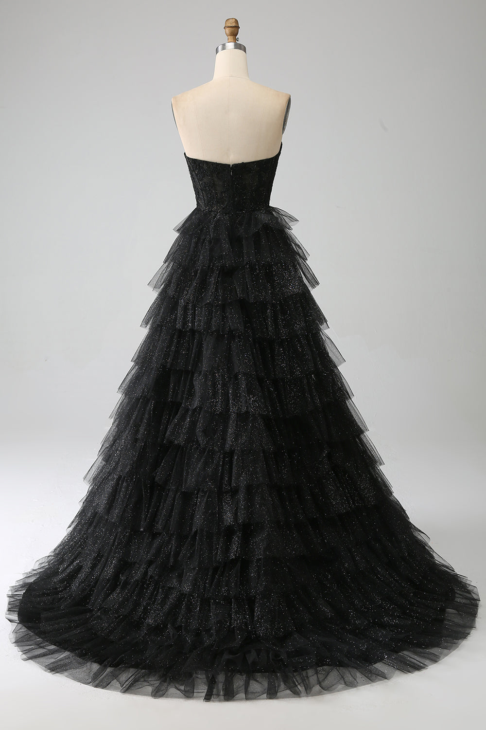 Glitter Sweetheart Black Corset Prom kjole med Slit