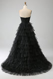 Glitter Sweetheart Black Corset Prom kjole med Slit