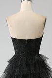 Glitter Sweetheart Black Corset Prom kjole med Slit