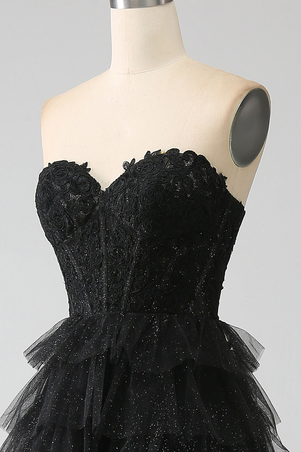Glitter Sweetheart Black Corset Prom kjole med Slit
