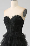 Glitter Sweetheart Black Corset Prom kjole med Slit