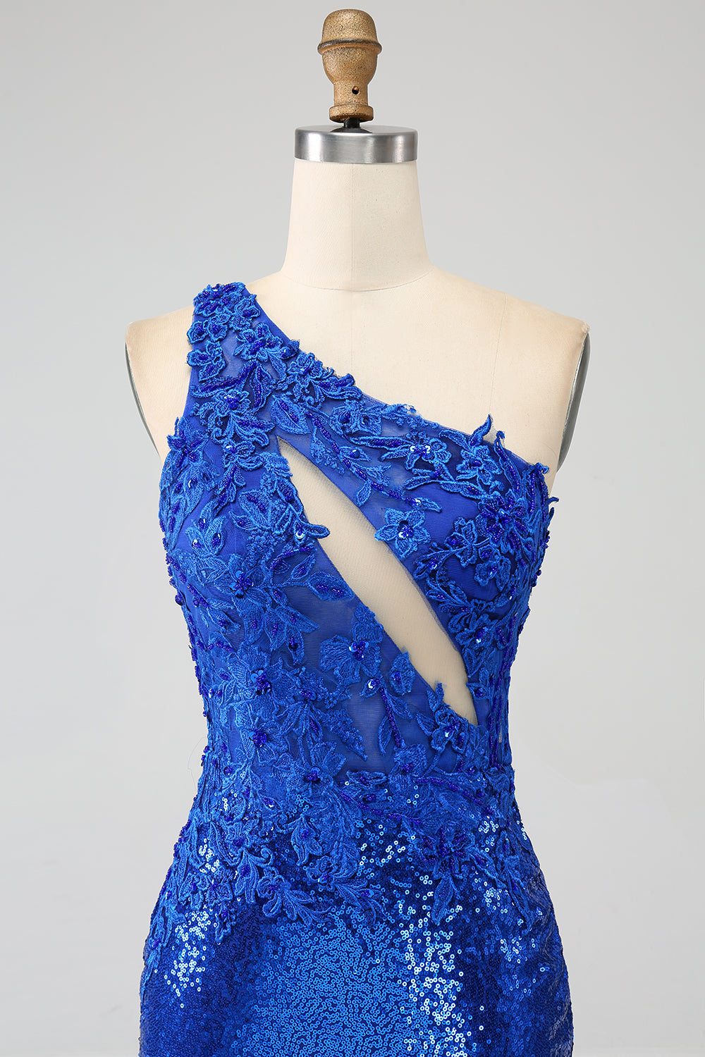 En skulder Royal Blue Mermaid Prom kjole med spalt