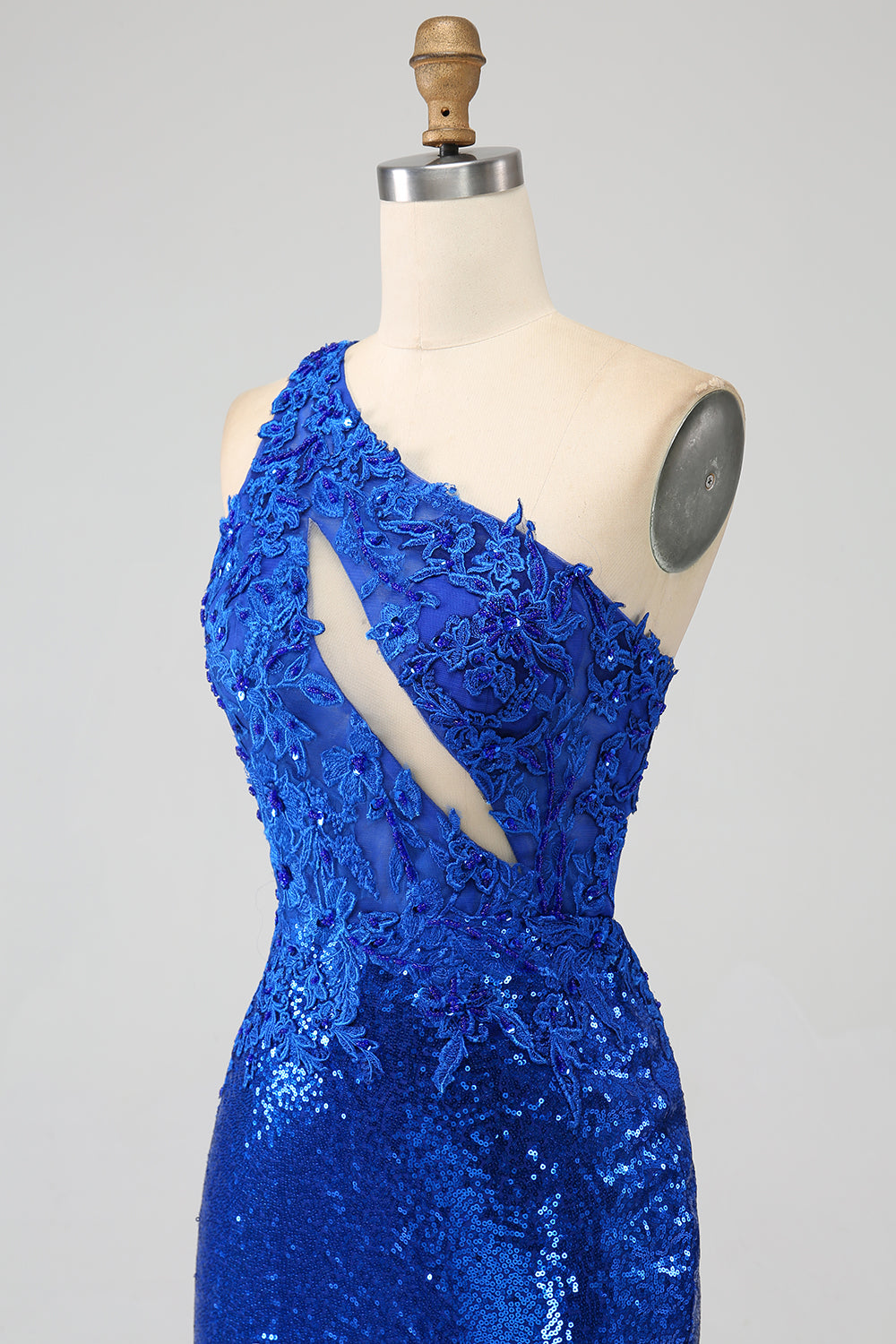 En skulder Royal Blue Mermaid Prom kjole med spalt