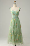 A Line Sweetheart Green Long Prom Dress med broderi